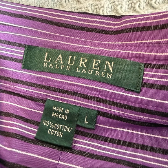 Lauren Ralph Lauren LRL Button Down Shirt Womens Large Purple Stripe Top Blouse - Picture 4 of 7